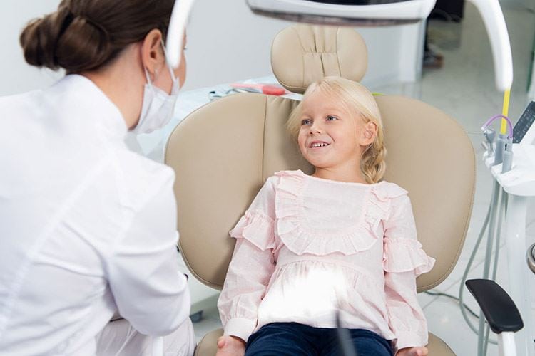 Little Girl Having Teeth Checked by Doctor Dental Clinic